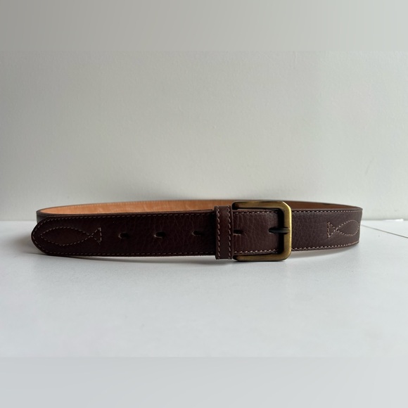 Brown Buffalo Leather Belt Cuero de Búfalo Brass Buckle Size 110 /47.5” x 1-3/8” - Picture 2 of 11